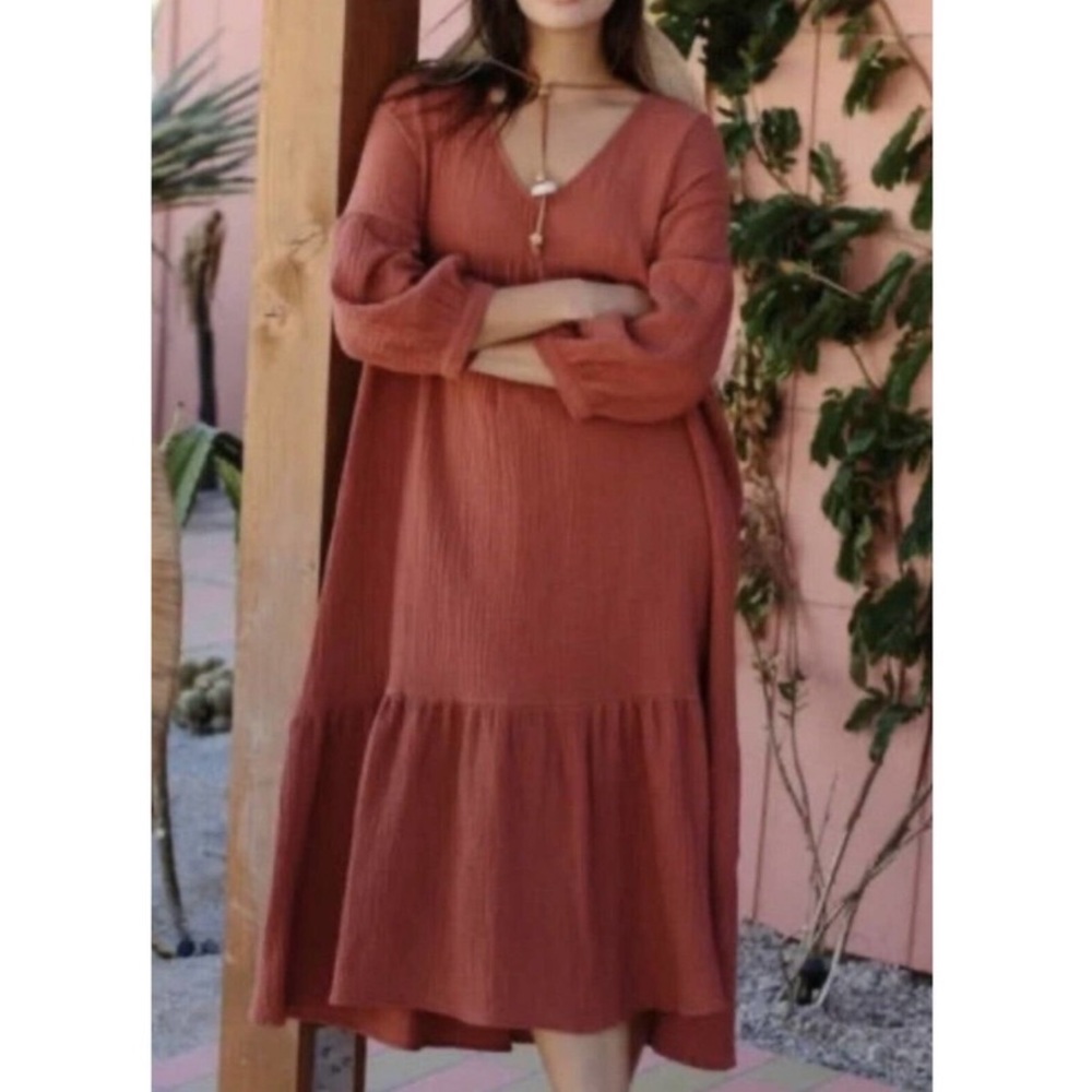 7 for All Mankind Boho Tiered V-Neck Gauze Maxi Dress - Size M